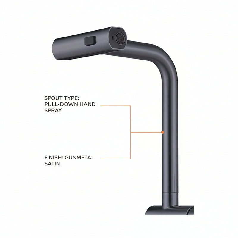 Load image into Gallery viewer, MILLEN Single Lever Kitchen Faucet Mixer with 360° Swivel, Pull-down Hand Spray, Gunmetal Satin - MM501GM, 1Y Warranty