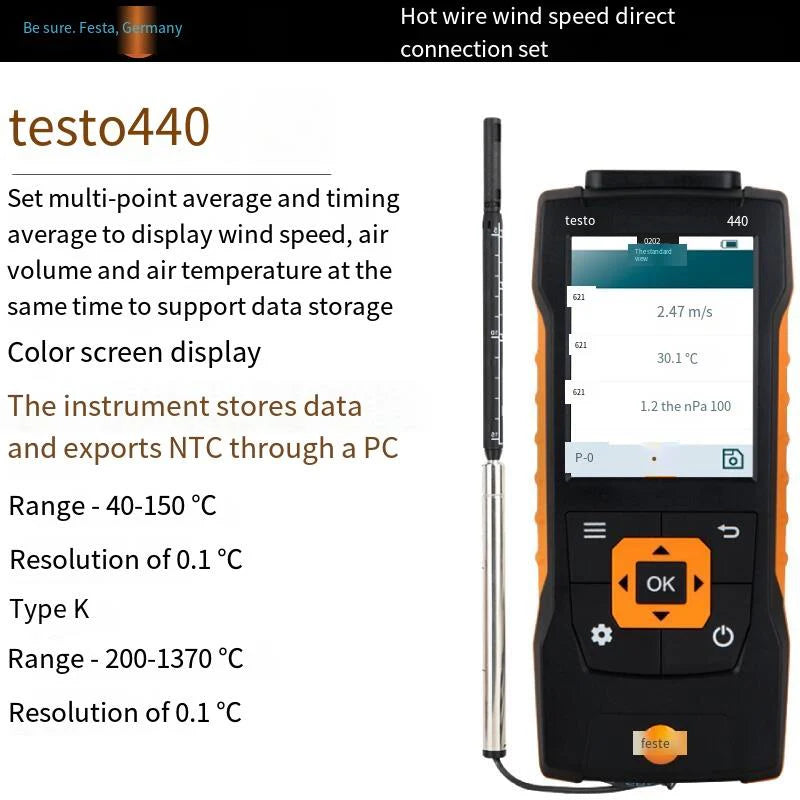 Load image into Gallery viewer, Germany Testo440 Hot Wire Anemometer Industrial High Precision Thermal Air Volume And Temperature Measurement Set