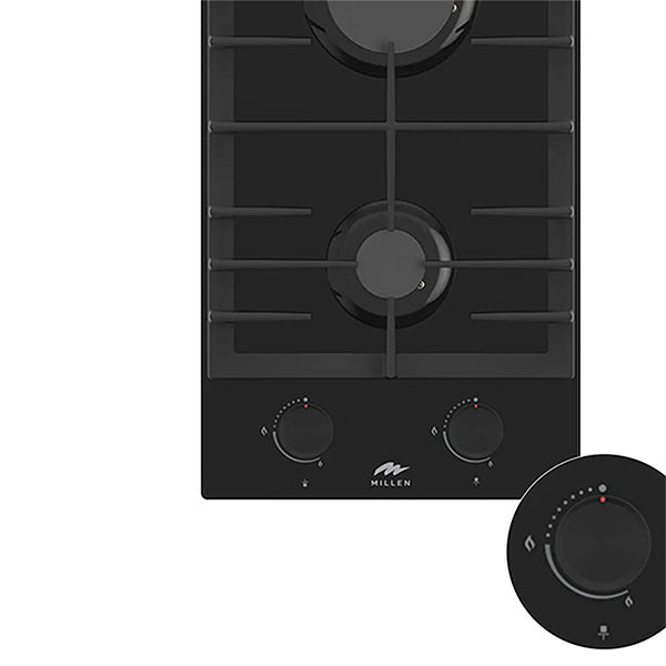 Load image into Gallery viewer, Millen 30cm Built-in 2 Burner Gas Hob MGHG 3002 BL Black Glass Finish 3900W