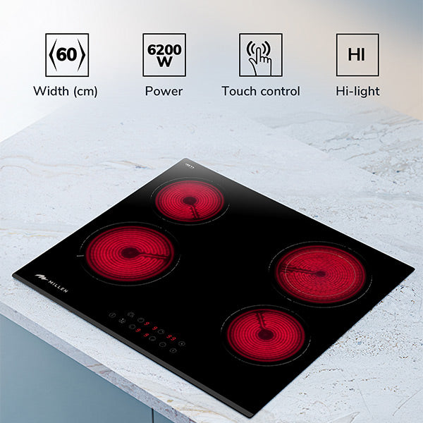 Load image into Gallery viewer, MILLEN Built-in Ceramic Hob with Booster & Italian Glass 60cm- MEH 603 BL