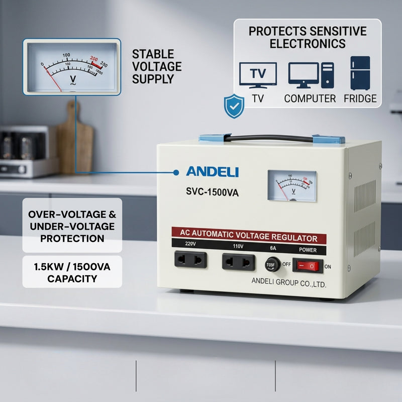Load image into Gallery viewer, Andeli Fully Automatic Voltage Stabilizer SVC 1500 VA 1.5 KW Single (1) Phase 220V