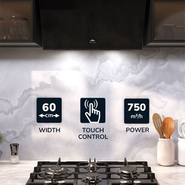 Load image into Gallery viewer, Millen 60cm Black Chimney Range Hood MKHG 604 BL Tempered Angled 230W, 3 Year Warranty