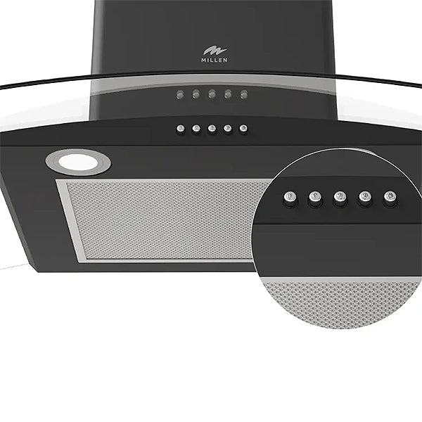 Load image into Gallery viewer, Millen Black Chimney Range Hood MKHG 603 BL Curved Glass 65W, 3 Year Warranty