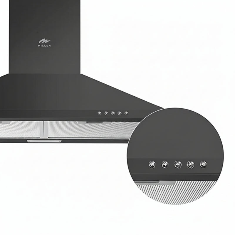 Load image into Gallery viewer, Millen 60cm Black Chimney Range Hood MKH 604 BL Stainless Steel 65W, 3 Year Warranty