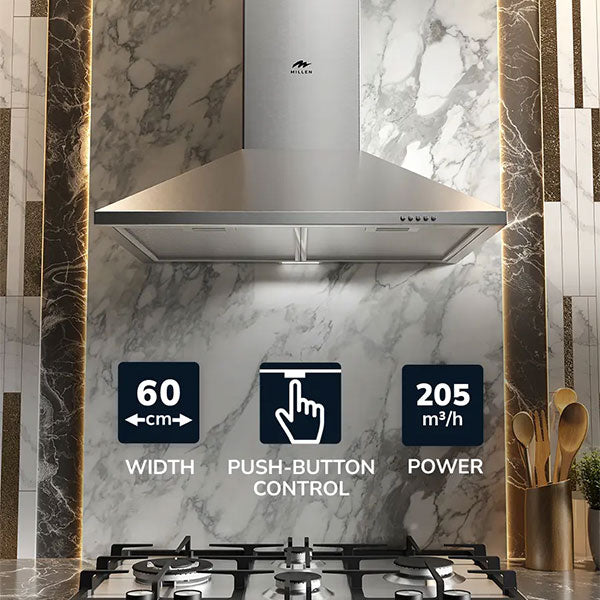 Load image into Gallery viewer, Millen 60cm Chimney Kitchen Hood MKH 604 IX Stainless Steel 65W, 3 Year Warranty