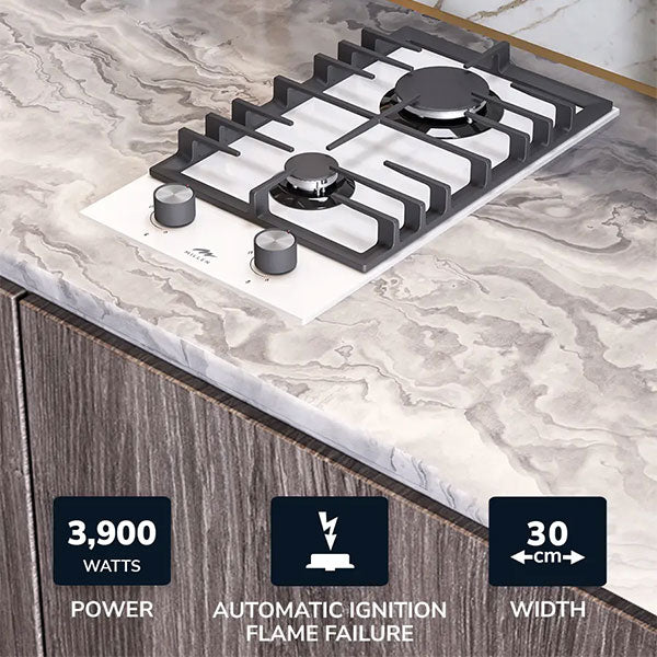 Load image into Gallery viewer, Millen 30cm Built-in 2 Burner Gas Hob MGHG 3001 WH in White Glass Finish 2900W, 3 Year Warranty