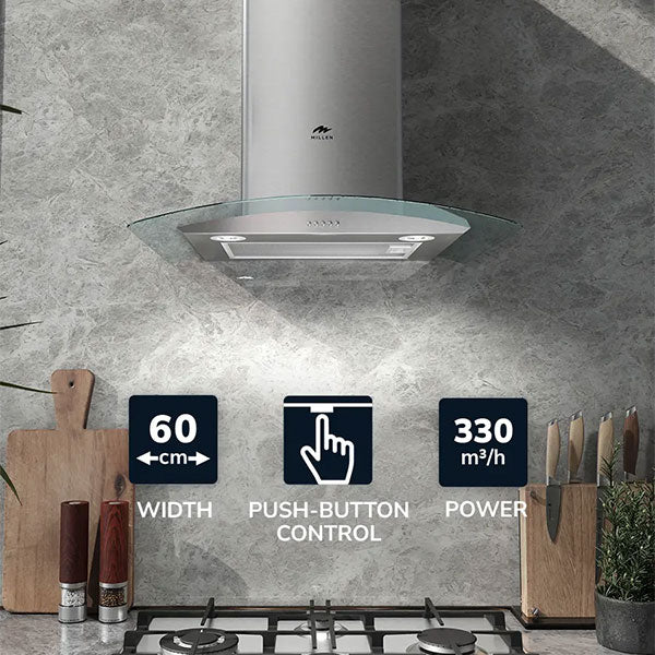 Load image into Gallery viewer, Millen 60cm Chimney Range Hood MKHG 603 IX Curved Glass 65W, 3 Year Warranty
