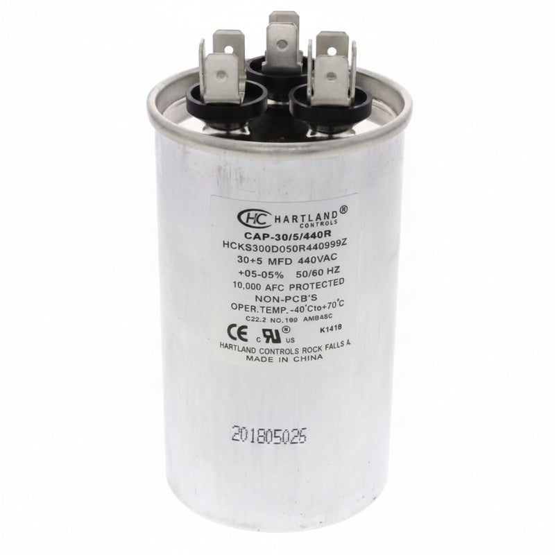 Load image into Gallery viewer, 30 + 5 MFD Capacitor 370 or 440 VAC Round Run Capacitor for Fan Motor