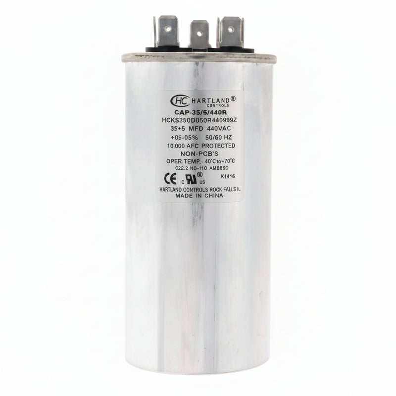Load image into Gallery viewer, 35 + 5 MFD Capacitor 370 or 440 VAC Oval Run Capacitor for Fan Motor Blower Condenser in Air Handler Straight Cool – Heat Pump Air Conditioner – Furnace – Pool Pump – by The HVAC Genius