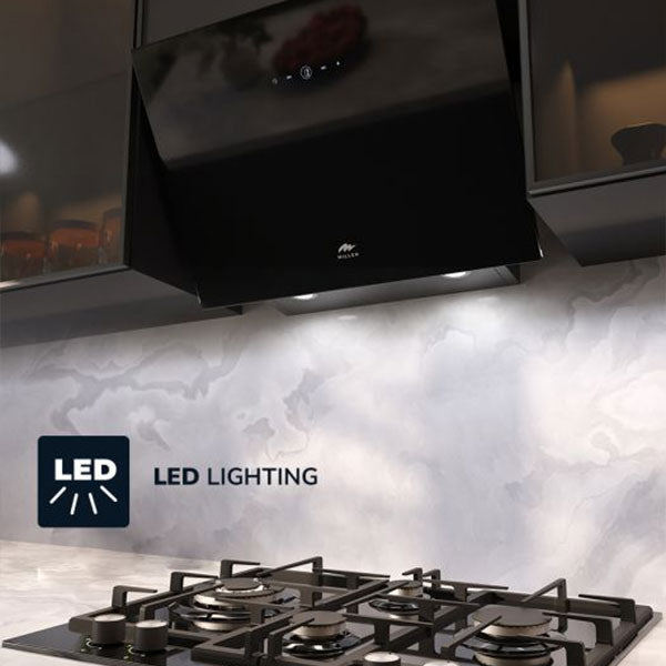 Load image into Gallery viewer, Millen 60cm Black Chimney Range Hood MKHG 604 BL Tempered Angled 230W, 3 Year Warranty