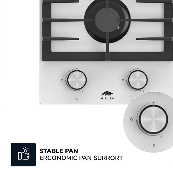 Load image into Gallery viewer, Millen 30cm Built-in 2 Burner Gas Hob MGHG 3001 WH in White Glass Finish 2900W, 3 Year Warranty