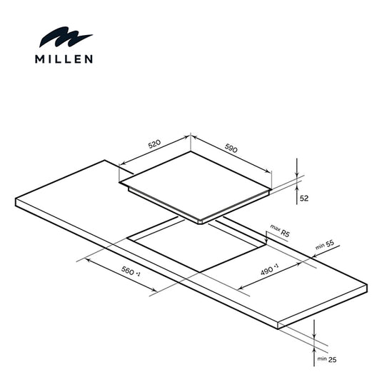 MILLEN Built-in Ceramic Hob with Booster & Italian Glass 60cm- MEH 603 BL