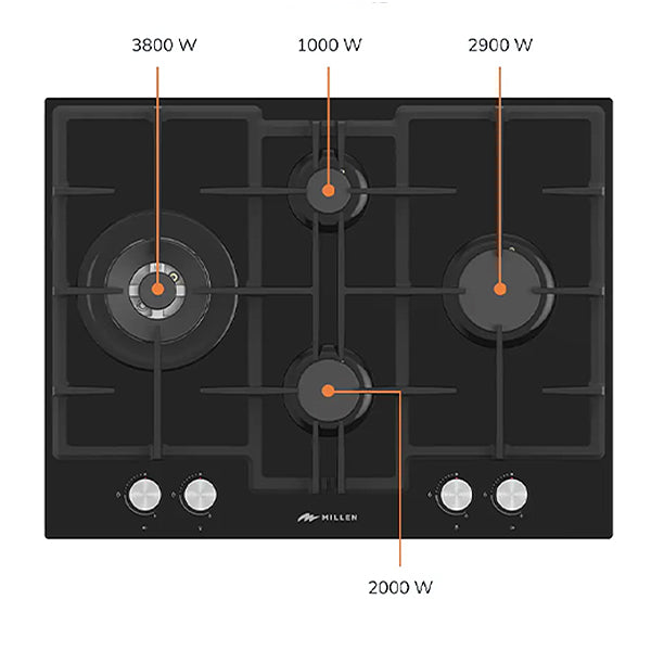 Load image into Gallery viewer, Millen 65cm Built In Gas Hob MGHG 6502 BL With 4 Heating Zones 9700W, 3 Year Warranty