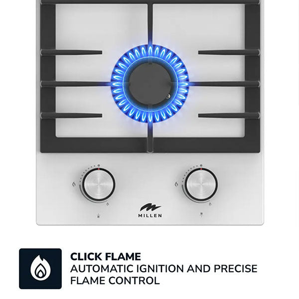 Load image into Gallery viewer, Millen 30cm Built-in 2 Burner Gas Hob MGHG 3001 WH in White Glass Finish 2900W, 3 Year Warranty