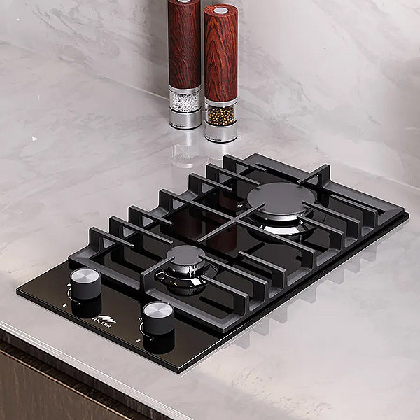 Load image into Gallery viewer, Millen 30cm Built-in 2 Burner Gas Hob MGHG 3001 BL With Black Glass Finish 3900W, 3 Year Warranty