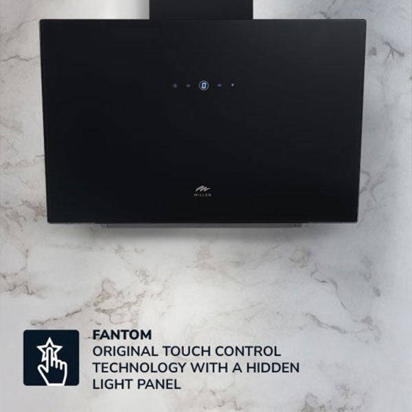 Load image into Gallery viewer, Millen 60cm Black Chimney Range Hood MKHG 604 BL Tempered Angled 230W, 3 Year Warranty