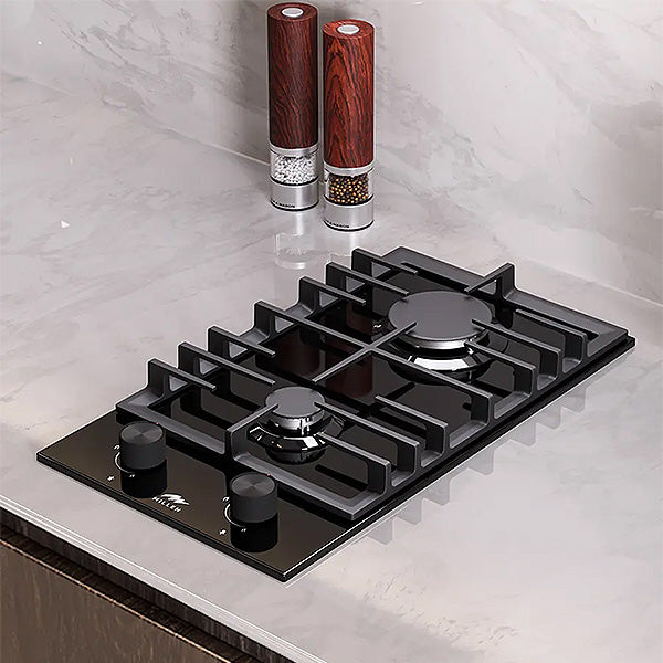 Load image into Gallery viewer, Millen 30cm Built-in 2 Burner Gas Hob MGHG 3002 BL Black Glass Finish 3900W Gas Cooktop, 3 Year Warranty