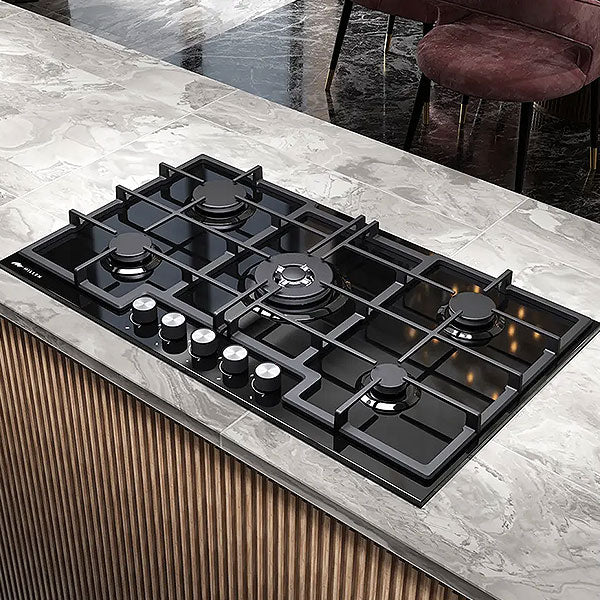 Load image into Gallery viewer, Millen 90cm Built-in Gas Hob MGHG 9002 BL 5 Burners Black Glass Finish 12100W, 3 Year Warranty