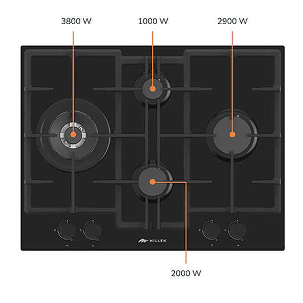 Load image into Gallery viewer, Millen 65cm Built-in Gas Hob MGHG 6503 BL in Black Glass, 4 Burners 9700W, 3 Year Warranty