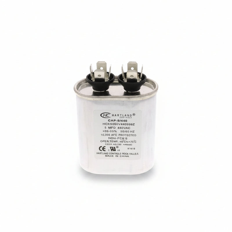 Load image into Gallery viewer, Oval Run Capacitor 5 MFD, 370 or 440 VAC 5uf for Fan Motor Blower Condenser in Air Handler Straight Cool or Heat Pump Air Conditioner and Pool Pumps by The HVAC Genius
