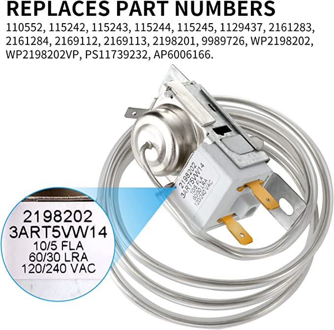 Load image into Gallery viewer, Refrigerator Cold Control Thermostat Replacement Fit for Whirlpool Kenmore Refrigerators 2198202 WP2198202 2161284 2198201 PS11739232 AP6006166