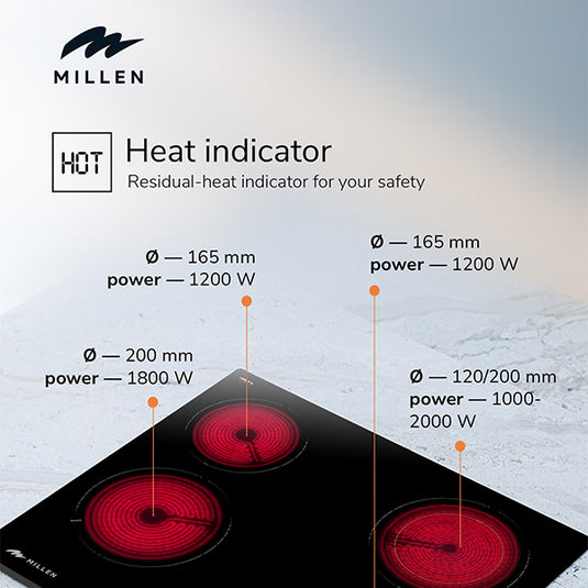 MILLEN Built-in Ceramic Hob with Booster & Italian Glass 60cm- MEH 603 BL