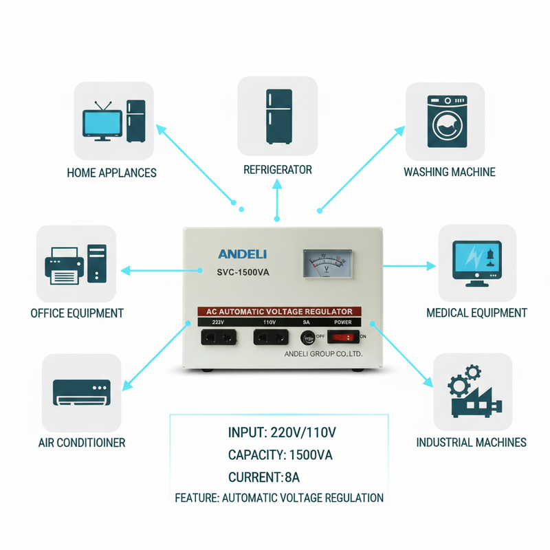 Load image into Gallery viewer, Andeli Fully Automatic Voltage Stabilizer SVC 1500 VA 1.5 KW Single (1) Phase 220V