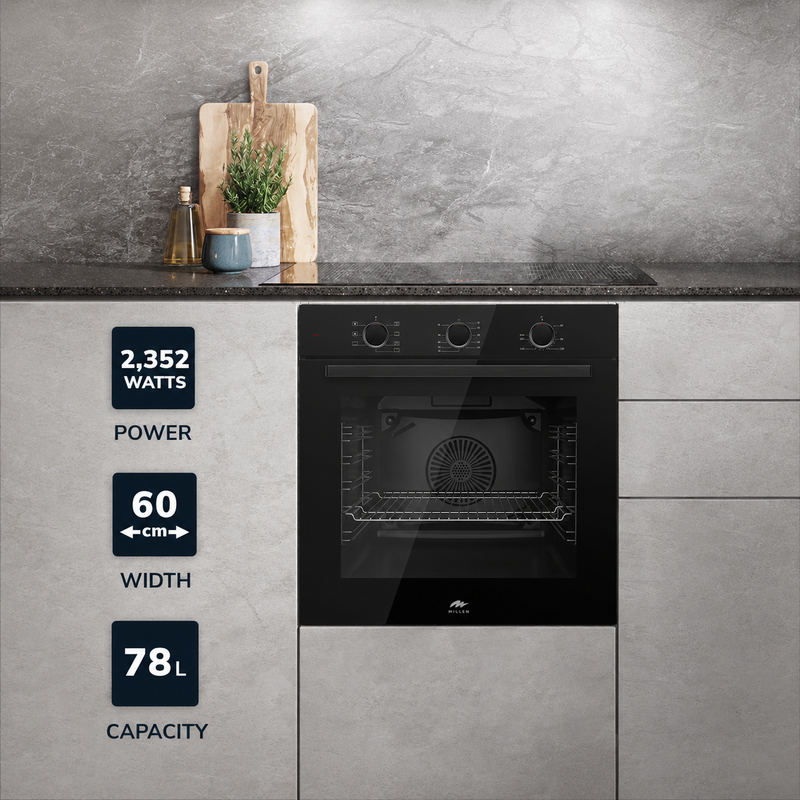 Load image into Gallery viewer, Millen 60cm Built-in Electric Oven MEO 6001 BB 7 Cooking Modes 2352W, 3 Year Warranty