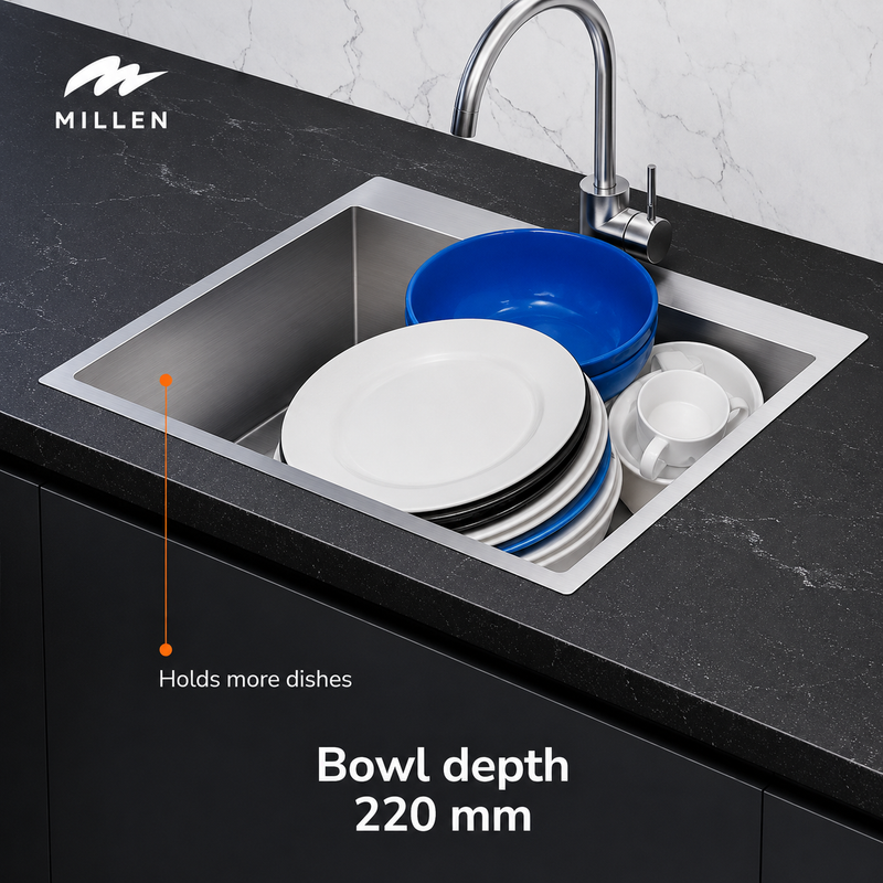 Load image into Gallery viewer, MILLEN Topmount Sink, Single Bowl, Satin Finish, Soundproof, Color Stainless Steel Model – MTMS6050SS – 1 Year Warranty