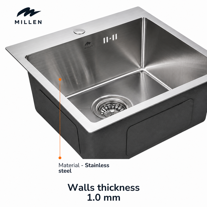 Load image into Gallery viewer, MILLEN Topmount Sink, Single Bowl, Satin Finish, Soundproof, Color Stainless Steel Model – MTMS454519SS – 1 Year Warranty