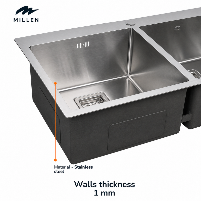 Load image into Gallery viewer, MILLEN Handmade Topmount Sink, Double Bowl, Satin Finish, Soundproof, Color Stainless Steel Model – MTPSDB865022SS – 1 Year Warranty
