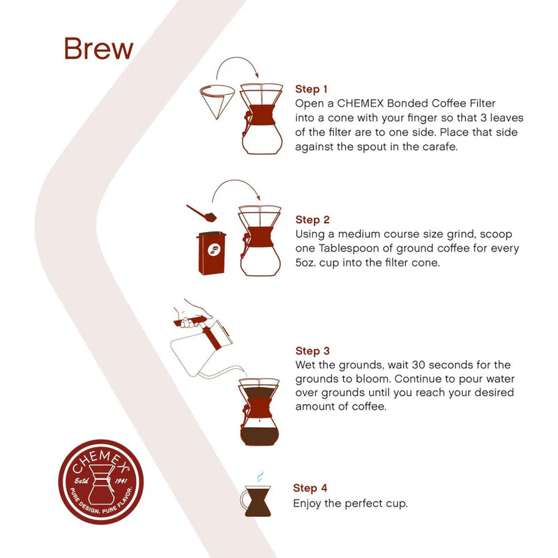 Load image into Gallery viewer, Chemex Classic Series 8-cup pour-over coffeemaker with the signature wood collar and leather cord. Step by Step image guide