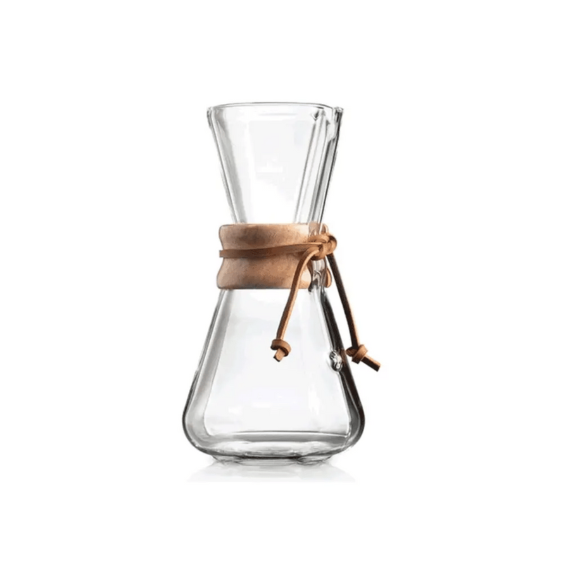 Load image into Gallery viewer, Chemex Classic Series 3-cup pour-over coffeemaker with iconic polished wood collar and leather tie.