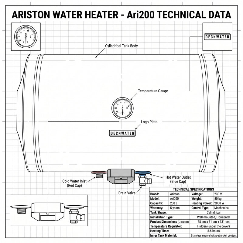 Load image into Gallery viewer, Ariston BLU R 200 Horizontal Water Heater