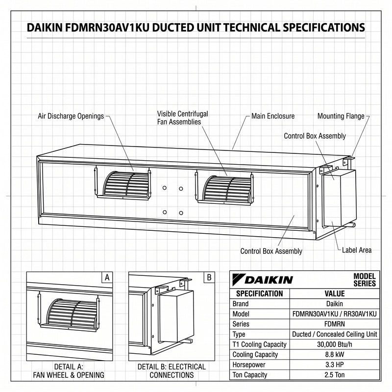 Load image into Gallery viewer, Daikin Ducted Split Air Conditioner 2.5 Ton 8.8 kW 3.3 HP 30,000 Btu/h FDMRN30AV1KU / RR30AV1KU
