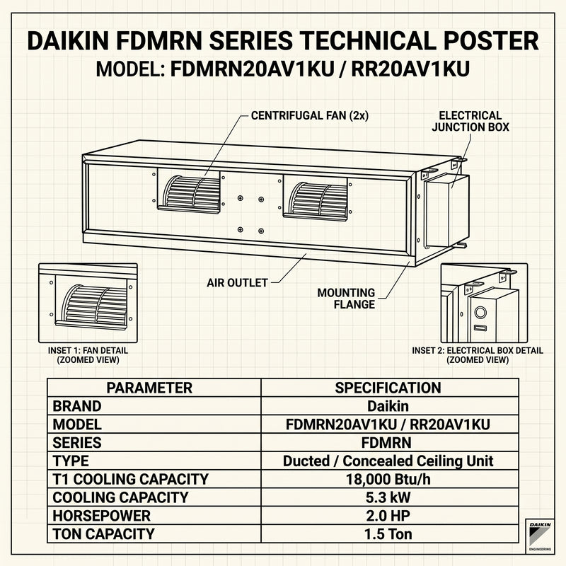 Load image into Gallery viewer, Daikin Ducted Split Air Conditioner 1.5 Ton | 5.3 kW | 2.0 HP | 18,000 Btu/h FDMRN20AV1KU / RR20AV1KU
