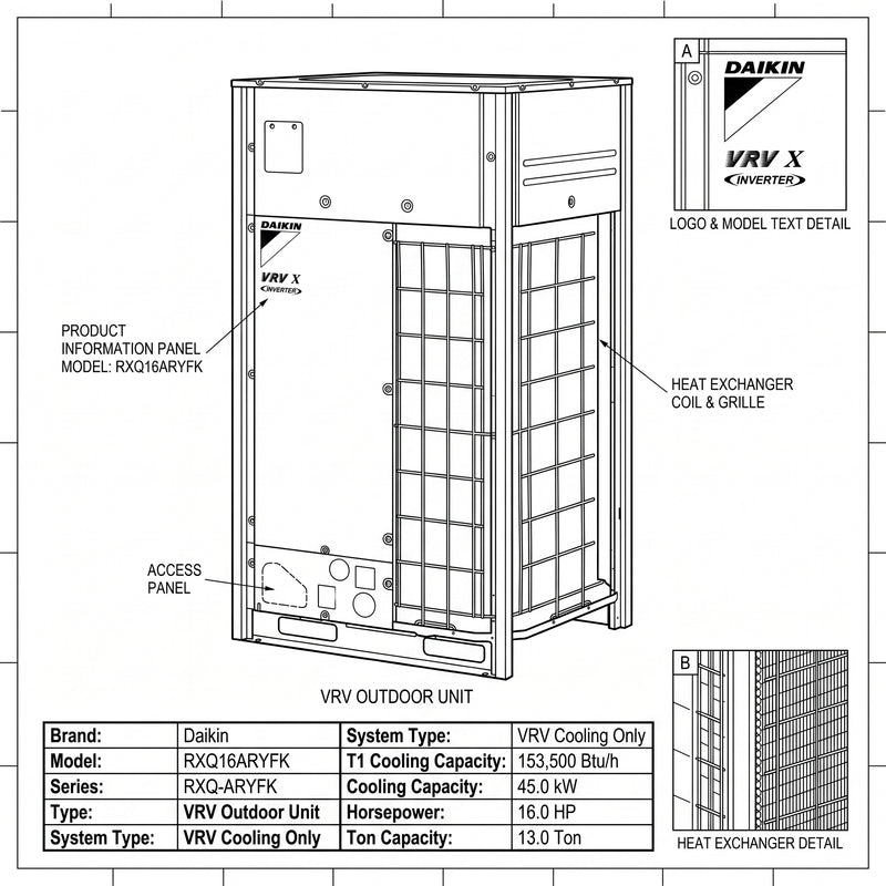 Load image into Gallery viewer, Daikin VRV Outdoor Unit 13.0 Ton 45.0 kW 16.0 HP 153,500 Btu/h RXQ16ARYFK