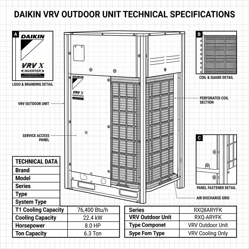 Load image into Gallery viewer, Daikin VRV Outdoor Unit 6.3 Ton 22.4 kW 8.0 HP 76,400 Btu/h RXQ8ARYFK