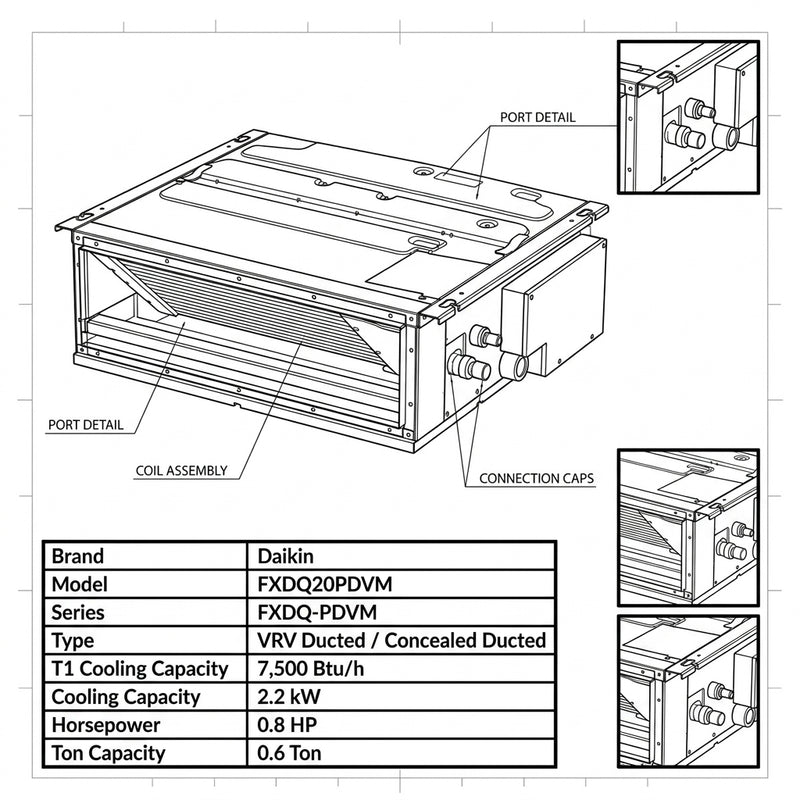 Load image into Gallery viewer, Daikin Ducted Splits for VRV Systems 0.6 Ton |2.2 kW 0.8 HP 7,500 Btu/h FXDQ20PDVM