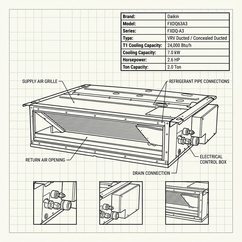 Load image into Gallery viewer, Daikin Ducted Splits for VRV Systems 2.0 Ton 7.0 kW 2.6 HP 24,000 Btu/h FXDQ63A3