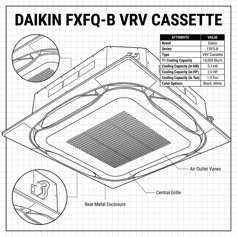 Load image into Gallery viewer, Daikin Cassette Splits for VRV Systems 1.5 Ton 5.3 kW 2.0 HP 18,000 Btu/h FXFQ50B Black