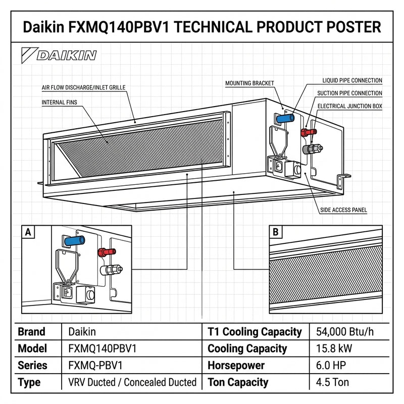 Load image into Gallery viewer, Daikin Ducted Splits for VRV Systems 4.5 Ton 15.8 kW 6.0 HP 54,000 Btu/h FXMQ140PBV1