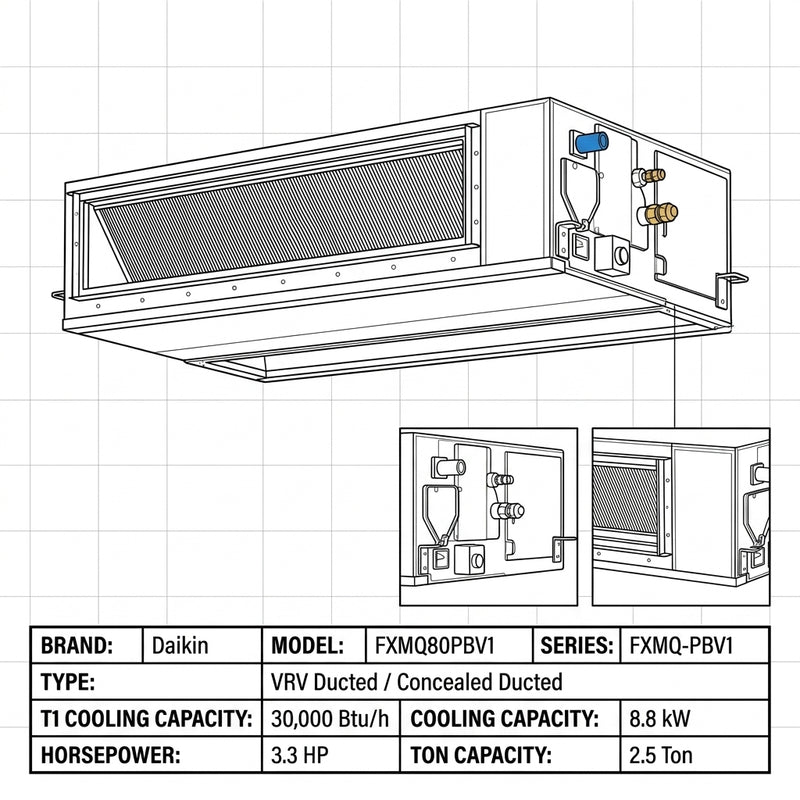 Load image into Gallery viewer, Daikin Ducted Splits for VRV Systems 2.5 Ton 8.8 kW 3.3 HP 30,000 Btu/h FXMQ80PBV1