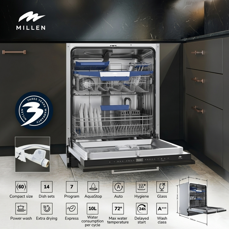 Load image into Gallery viewer, Millen 60cm Built-in Dishwasher 7 Program MDW 60732, 3 Year Warranty
