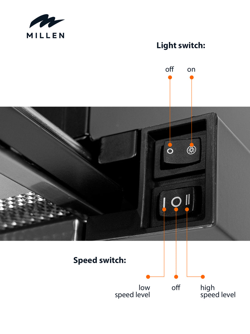 Load image into Gallery viewer, MILLEN 90 cm Slide-Out Black Range Hood 400 m3/h – MBRHS 901 BL