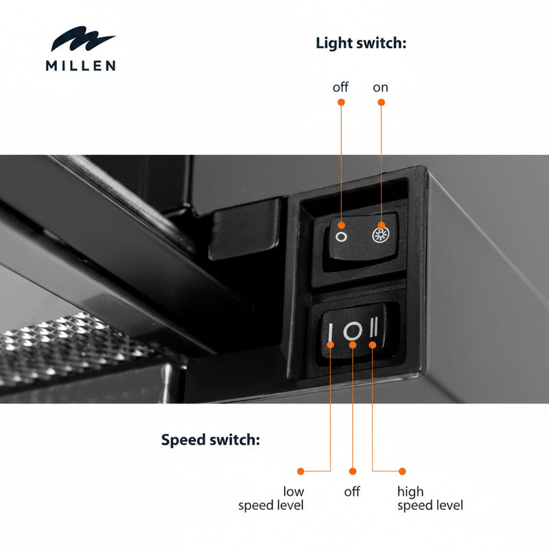 Load image into Gallery viewer, MILLEN 60 cm Black Slide-Out Range Hood 400 m3/h – MBRHS 601 BL, 3 Years Warranty