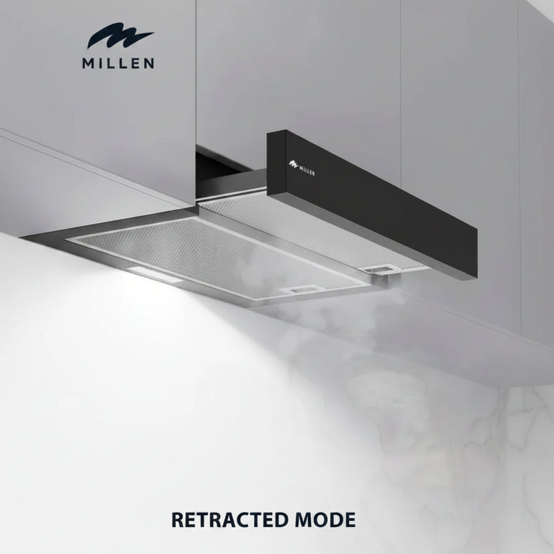 Load image into Gallery viewer, MILLEN 60 cm Black Slide-Out Range Hood 400 m3/h – MBRHS 601 BL, 3 Years Warranty