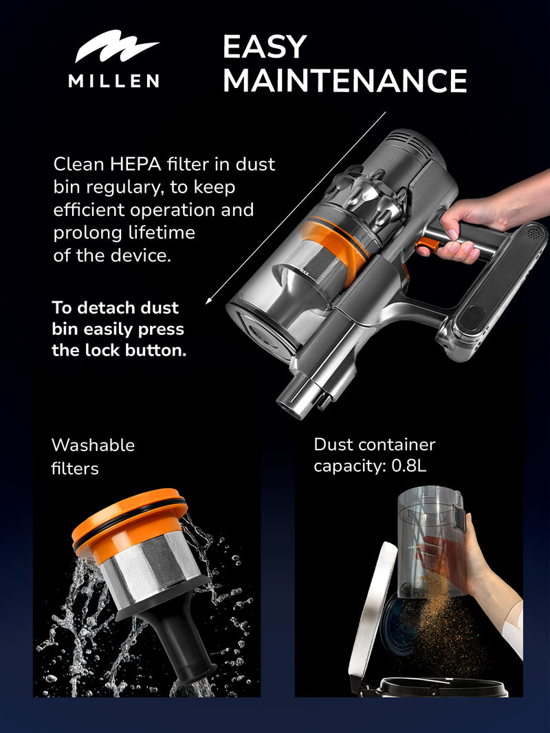 Load image into Gallery viewer, MILLEN Cordless Stick Vacuum Cleaner – Powerful, Lightweight & Versatile – MVCS7073