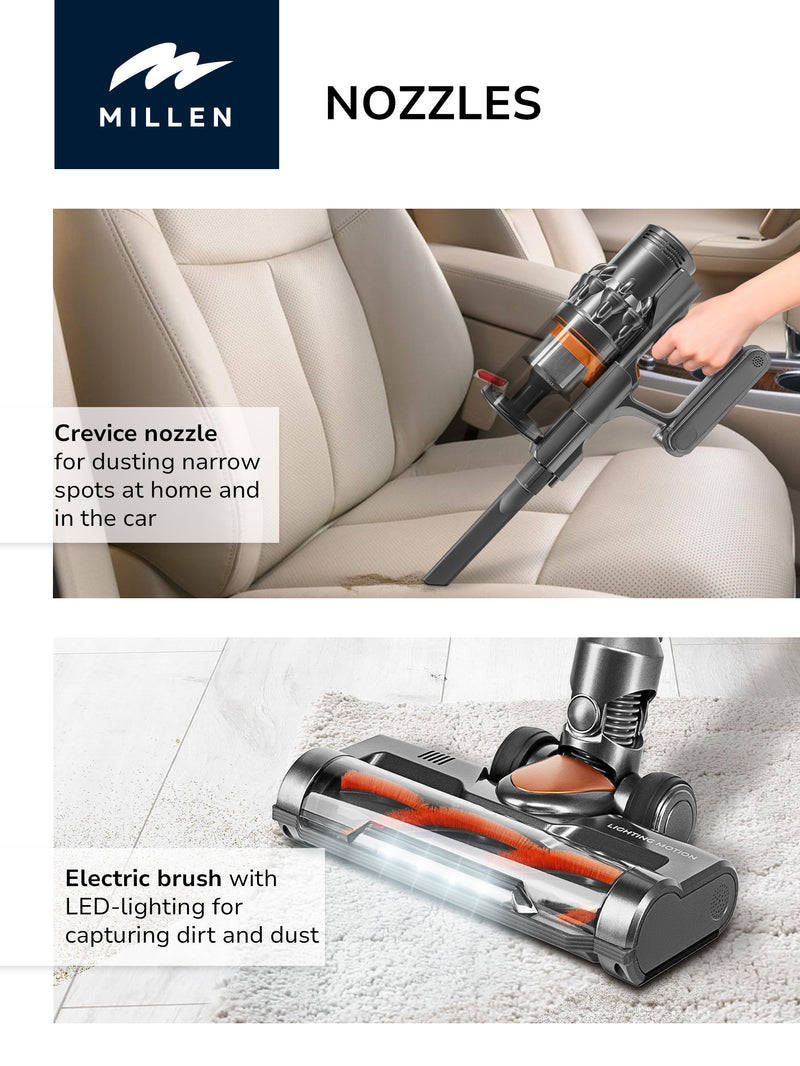 Load image into Gallery viewer, MILLEN Cordless Stick Vacuum Cleaner – Powerful, Lightweight & Versatile – MVCS7073