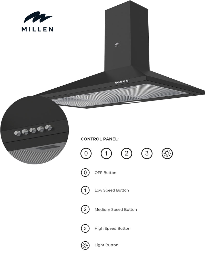 Load image into Gallery viewer, Millen MKH 904 BL 90cm Black Chimney Range Hood, 3 Years Warranty